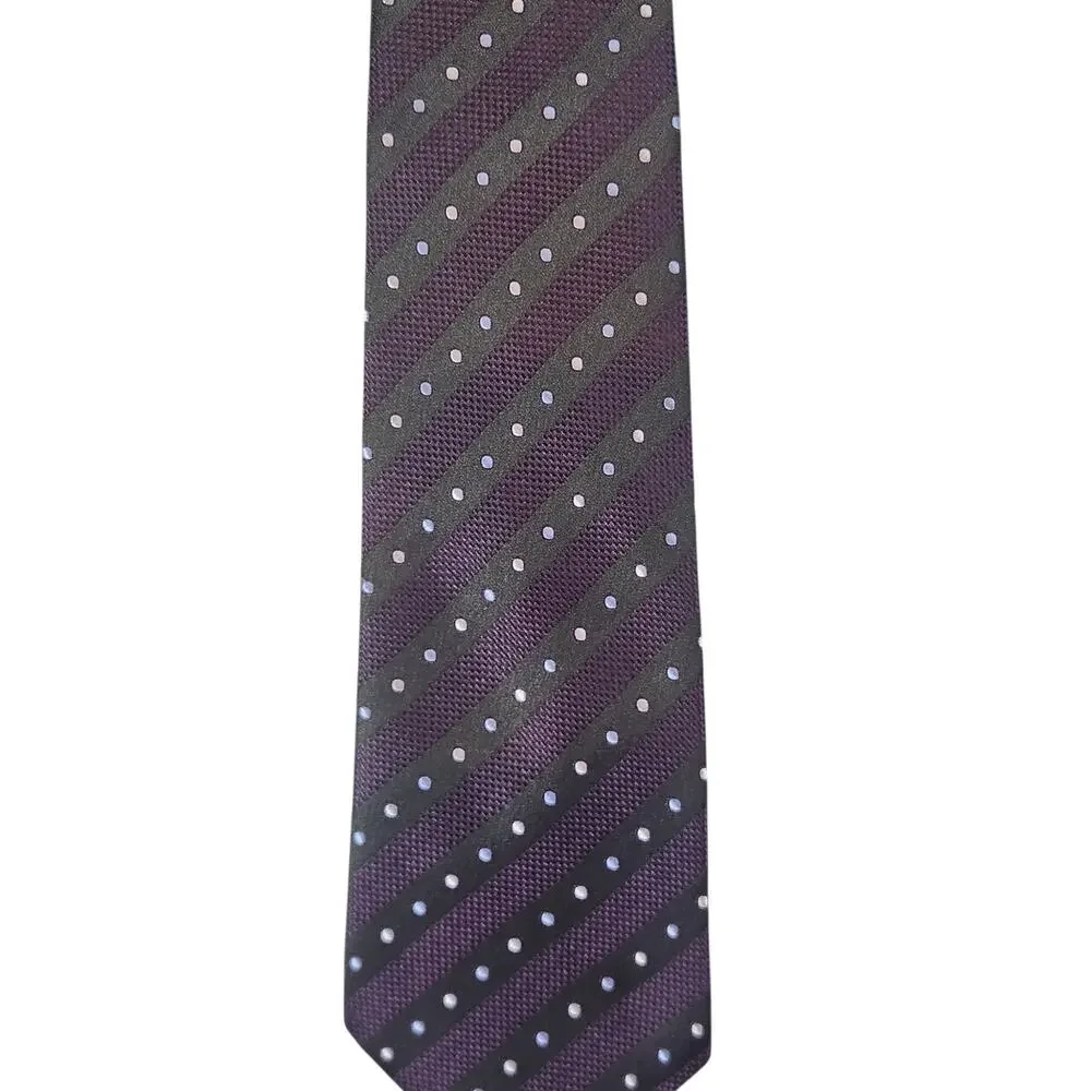 Giorgio Armani 100% Silk Tie Purple Black Striped Polka Dot‎ Made in Italy